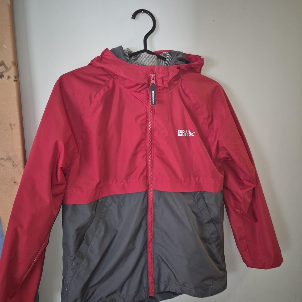 Eddie Bauer Red and Gray 2 In 1 Kids Raincoat and Fleece